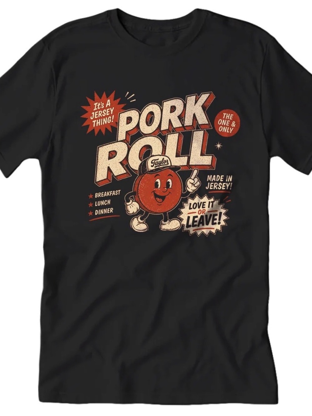 Men's Black Pork Roll Graphic Tee - Vintage Jersey Style